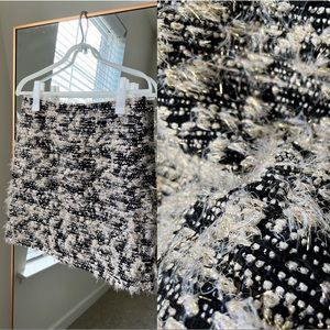 NWOT🔖Silver Grey French Tweed A-line Skirt Silk Wool Hand Crafted Metallic